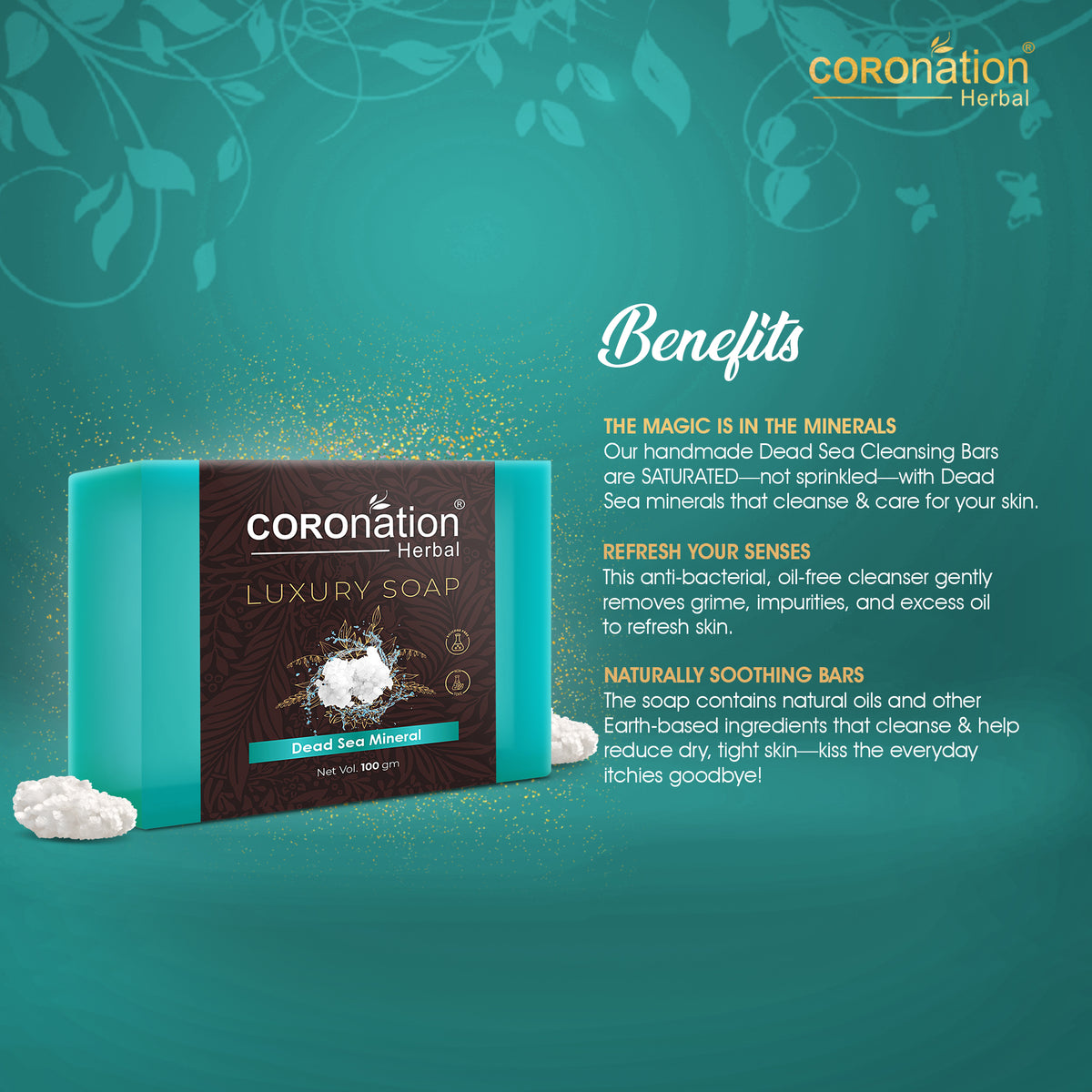 COROnation Herbal Dead Sea Minerals Soap, 100 g | Mineral-Enriched Cleansing Soap for Daily Use