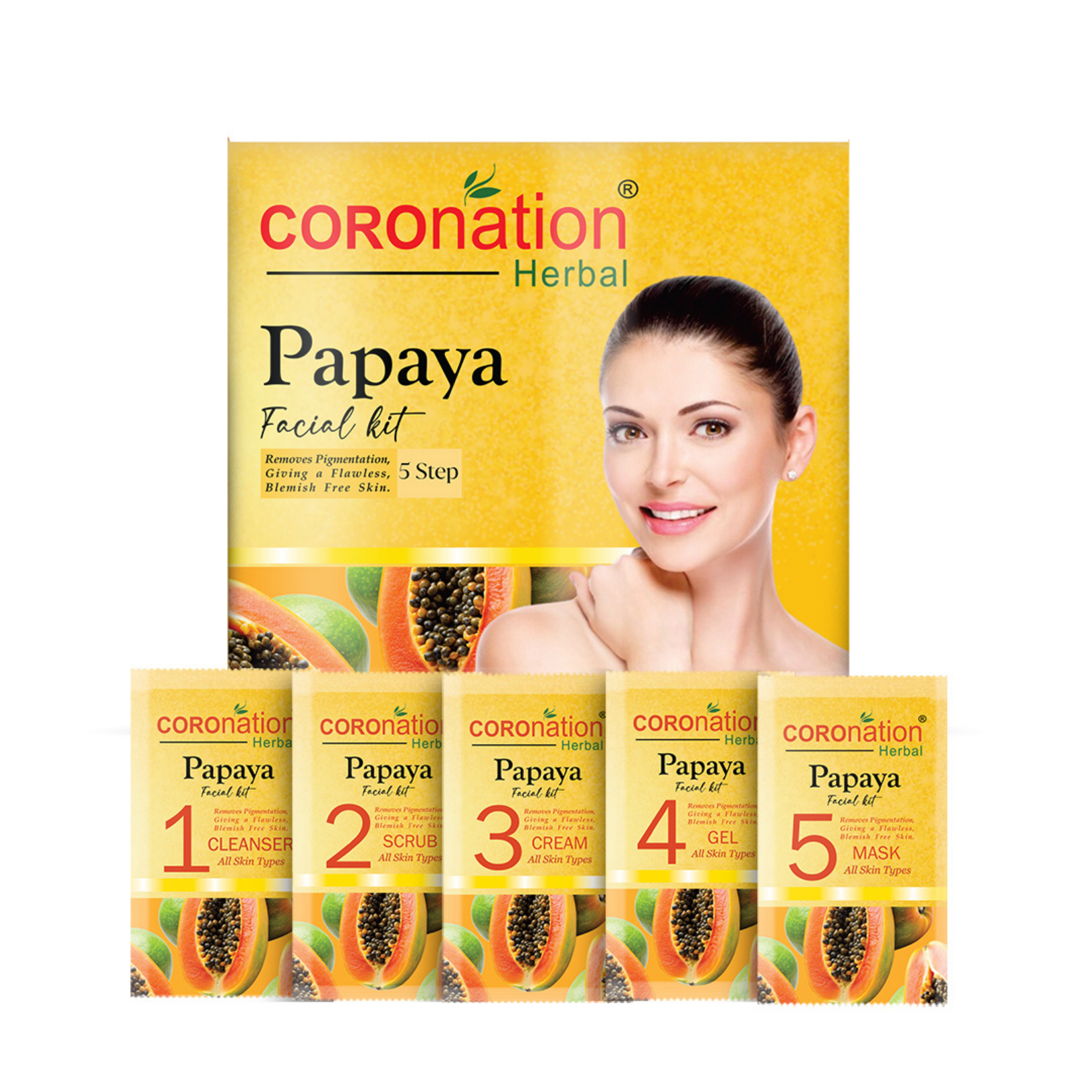 COROnation Herbal Papaya Facial Kit for Cleansing & Radiant-Looking Skin – 26 g