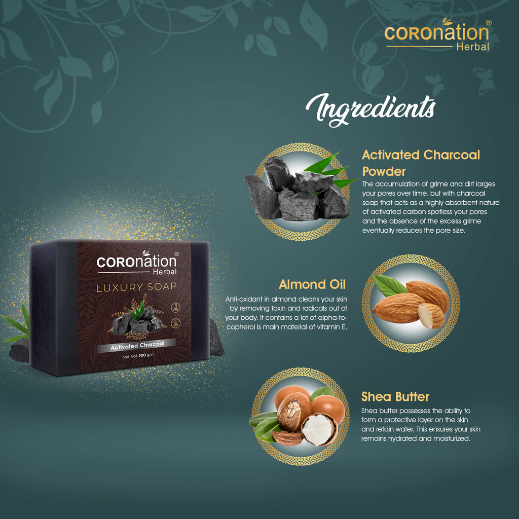 COROnation Herbal Charcoal Soap, 100 g | Gentle Cleansing Soap for Daily Use