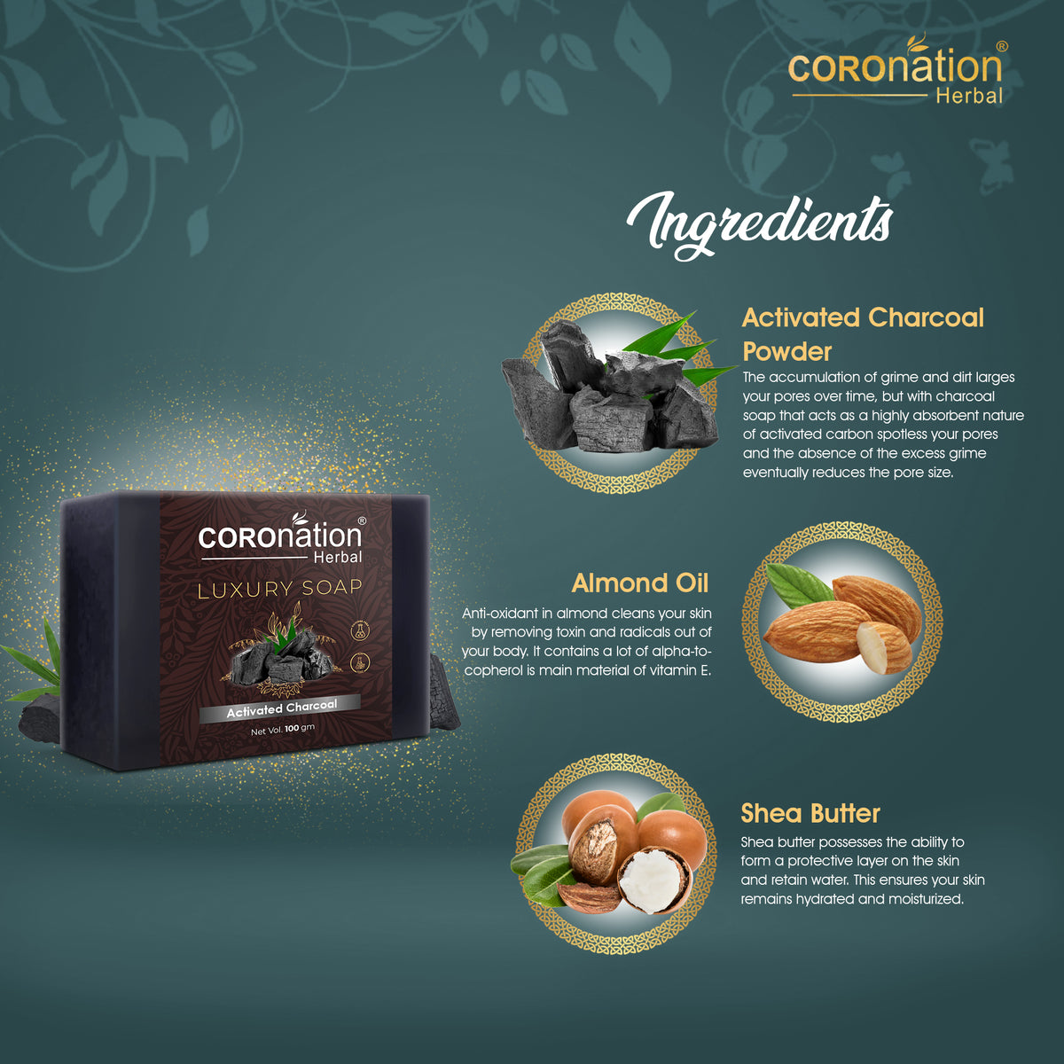 COROnation Herbal Charcoal Soap, 100 g | Gentle Cleansing Soap for Daily Use