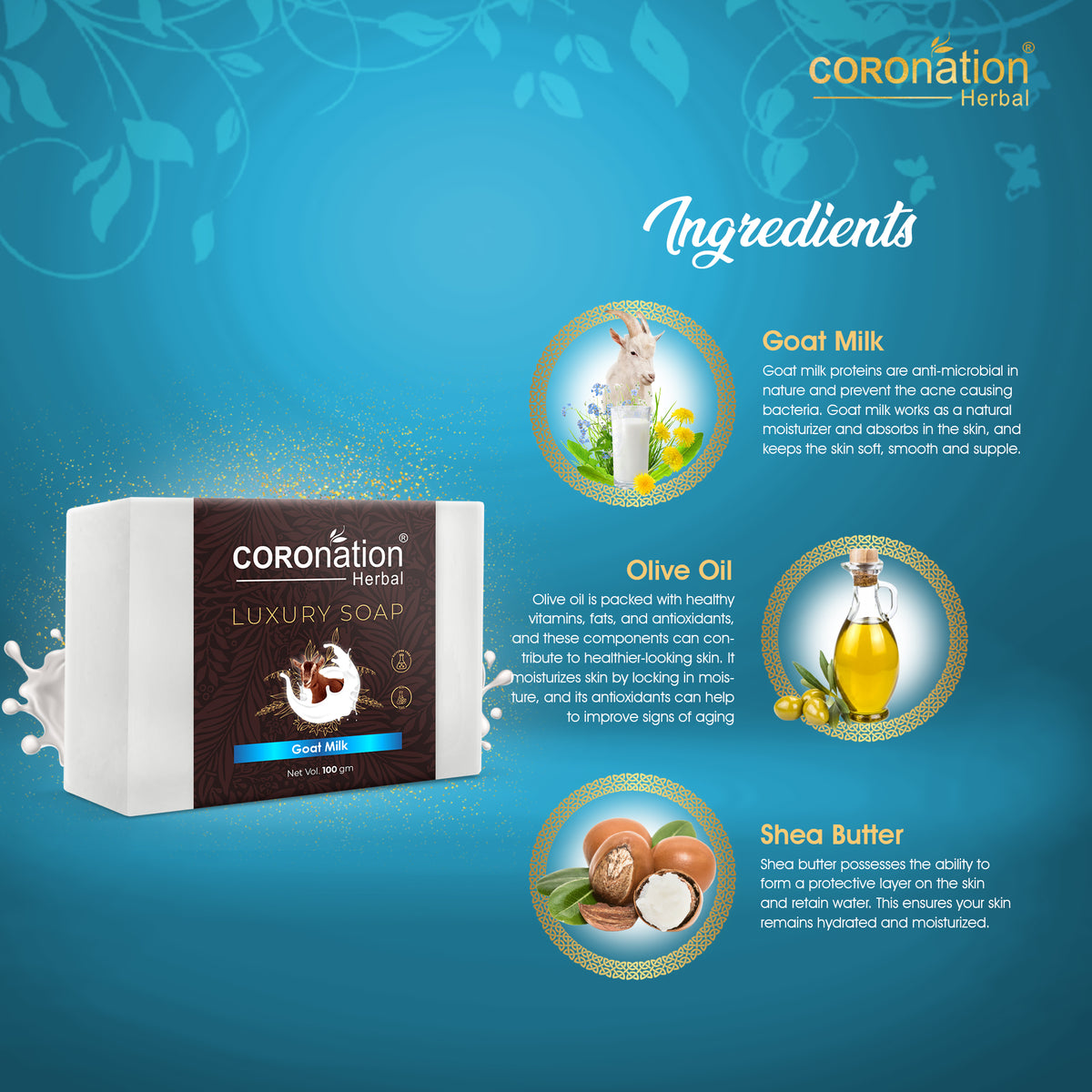COROnation Herbal Goat Milk Soap, 100 g | Moisturizing Bathing Soap for Soft & Smooth Skin