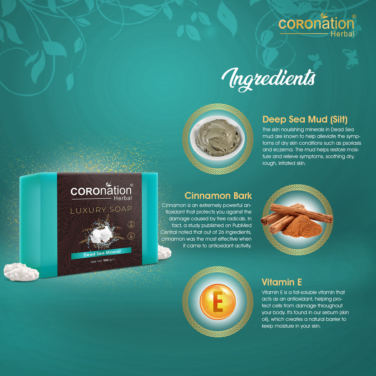 COROnation Herbal Dead Sea Minerals Soap, 100 g | Mineral-Enriched Cleansing Soap for Daily Use