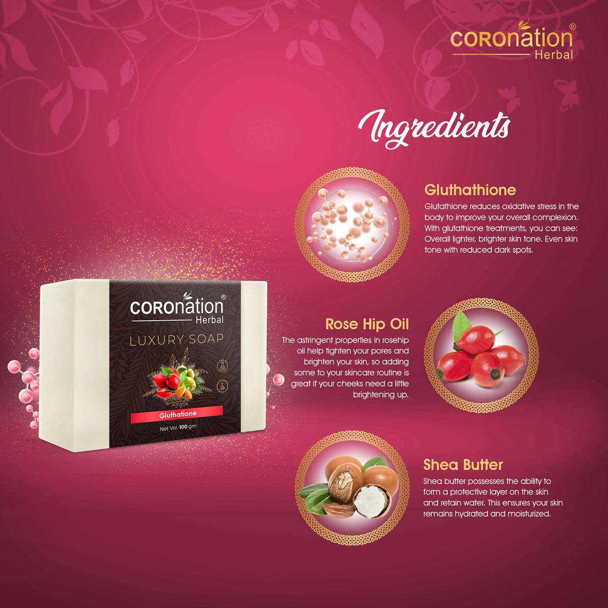 COROnation Herbal Glutathione Soap, 100 g | Gentle Cleansing Soap for Daily Skincare