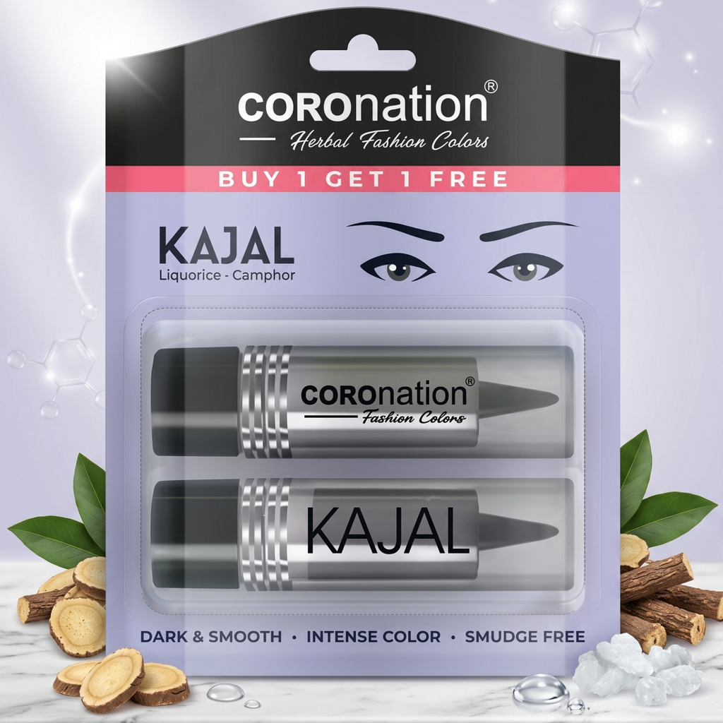 COROnation Herbal Kajal, Pack of 2 | 2 × 2.5 g | Smooth Application for Defined and Beautiful Eyes