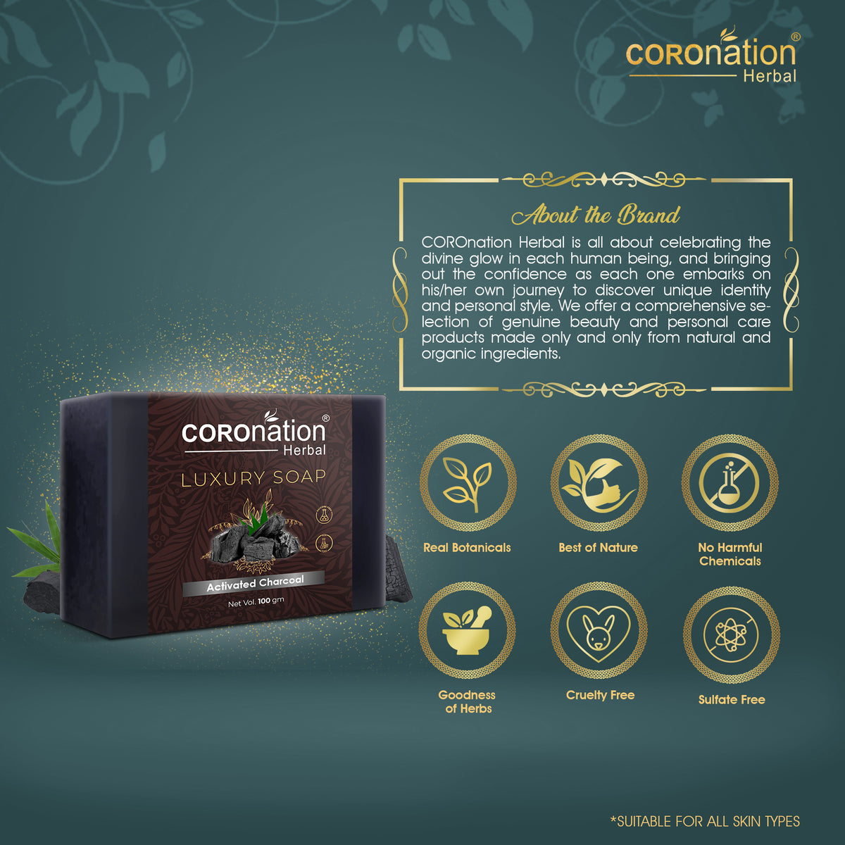 COROnation Herbal Charcoal Soap, 100 g | Gentle Cleansing Soap for Daily Use
