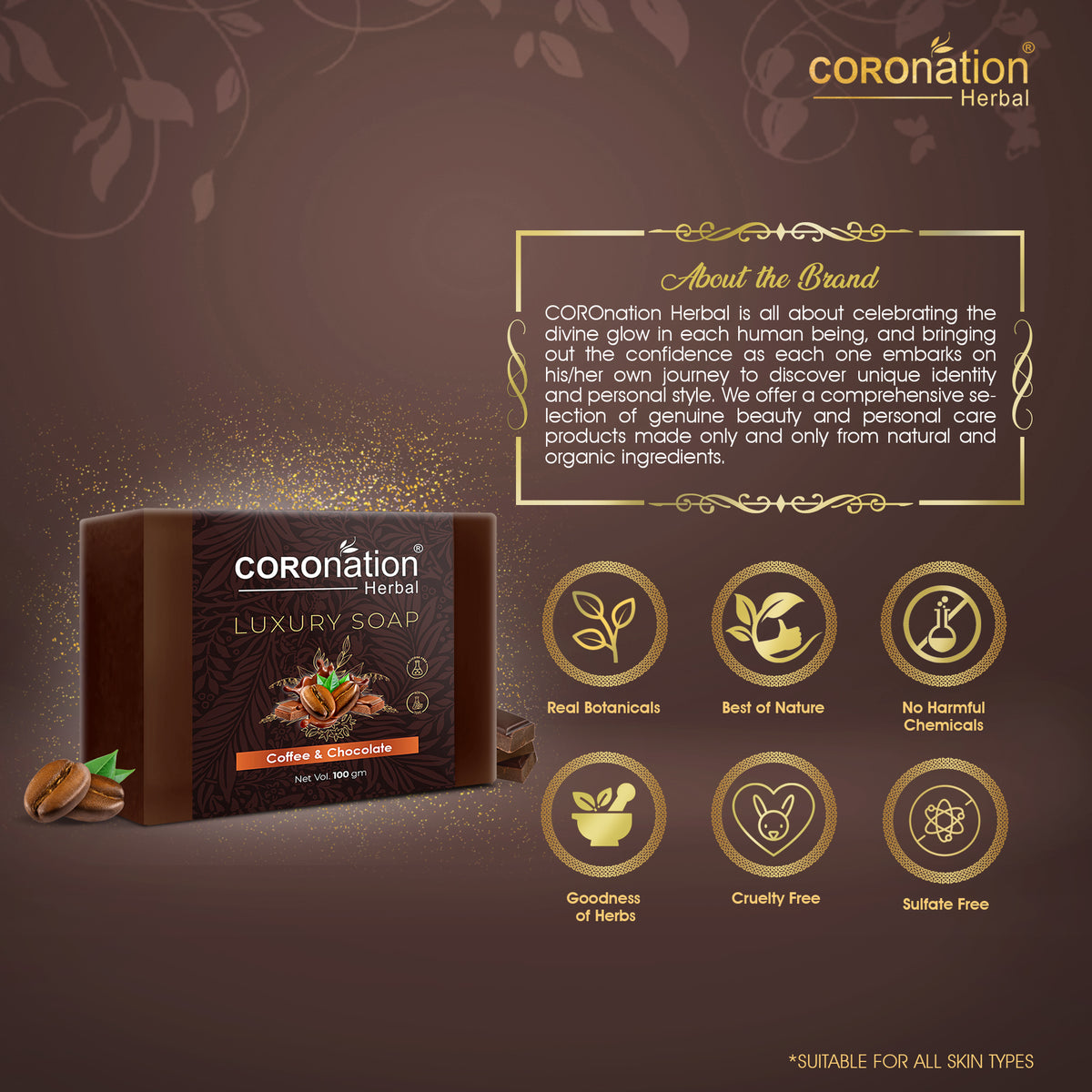 COROnation Herbal Coffee & Chocolate Soap, 100 g | Refreshing Fragrance | Daily Use Bathing Soap