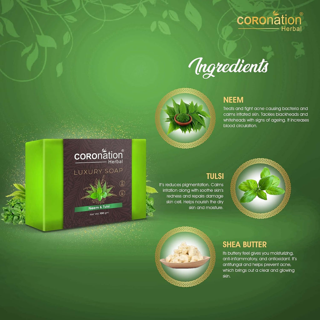 COROnation Herbal Neem Tulsi Soap, 100 g | Gentle Cleansing Soap for Daily Use