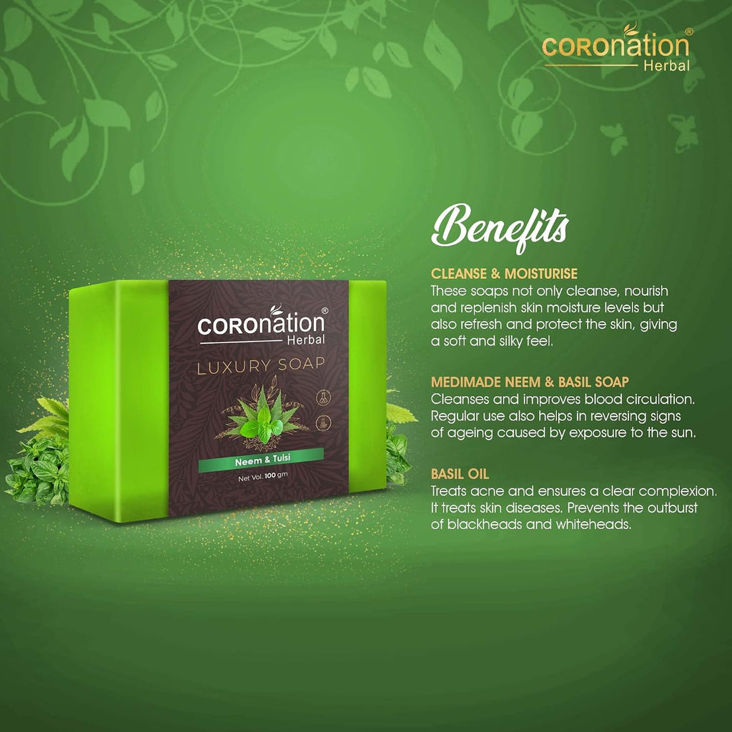 COROnation Herbal Neem Tulsi Soap, 100 g | Gentle Cleansing Soap for Daily Use