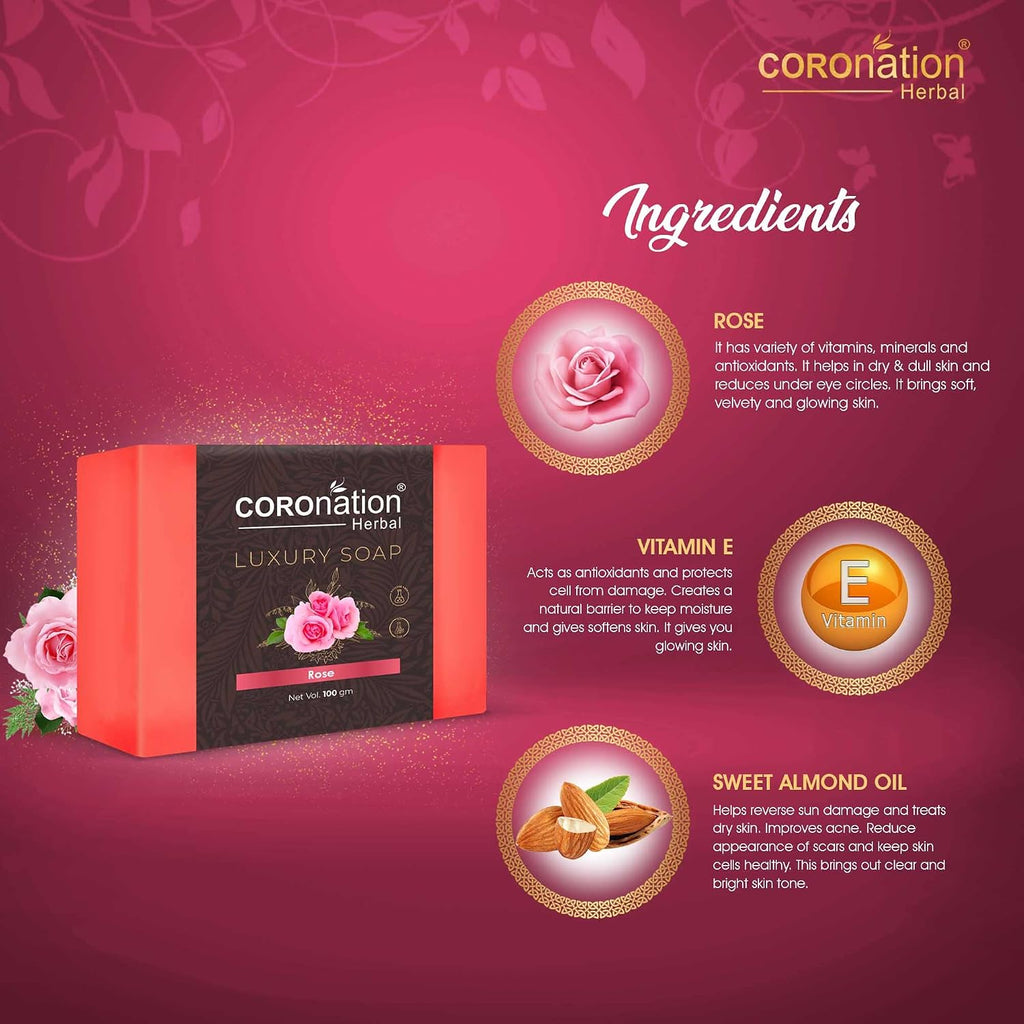 COROnation Herbal Pink Rose Soap, 100 g | Refreshing Fragrance | Gentle Cleansing Bar