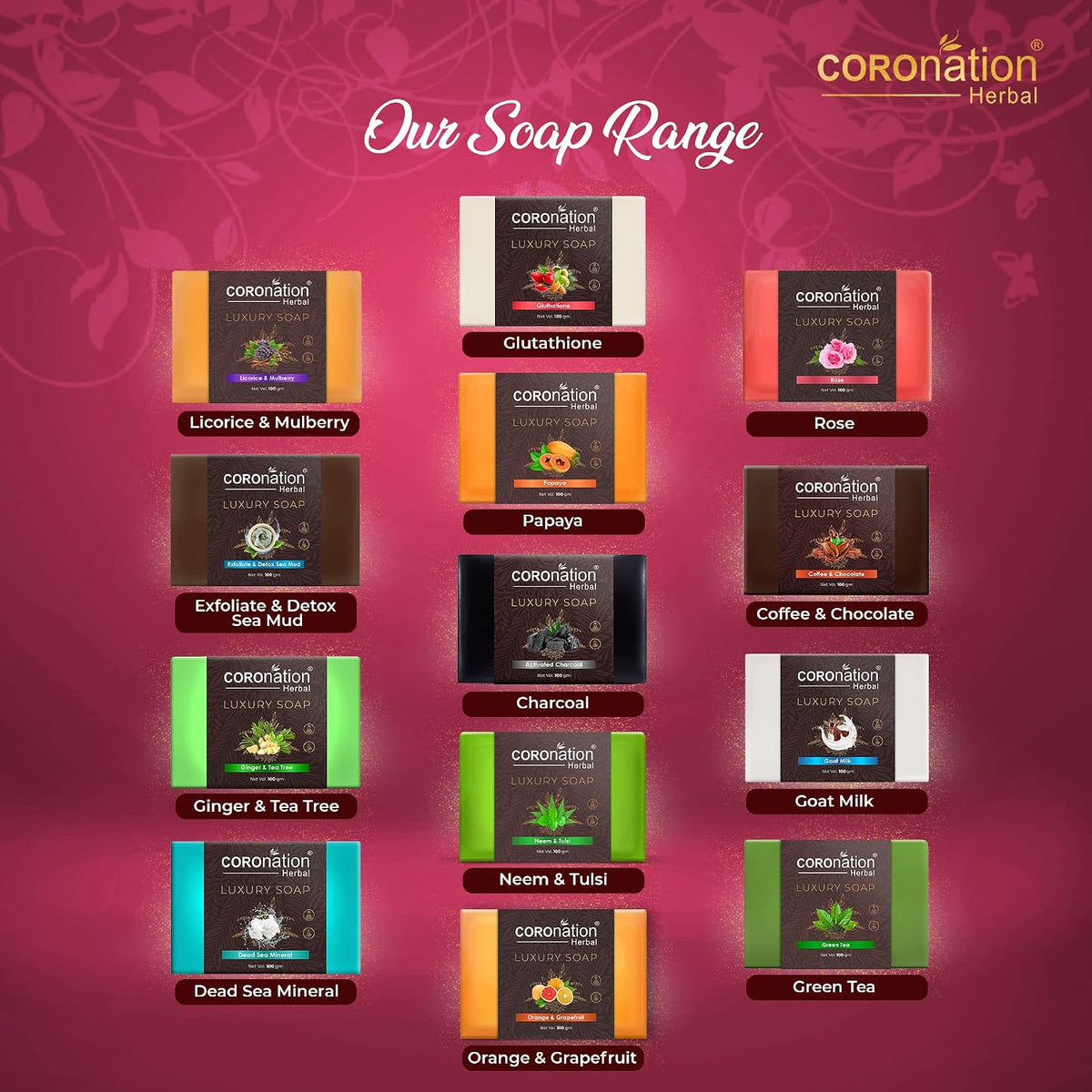 COROnation Herbal Pink Rose Soap, 100 g | Refreshing Fragrance | Gentle Cleansing Bar