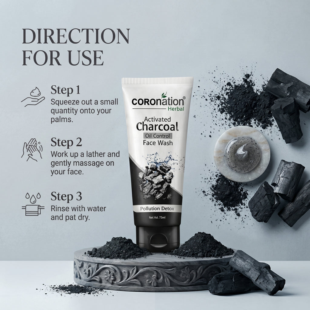 COROnation Herbal Active Charcoal Face Wash for Deep Cleansing & Oil Control – 75 g
