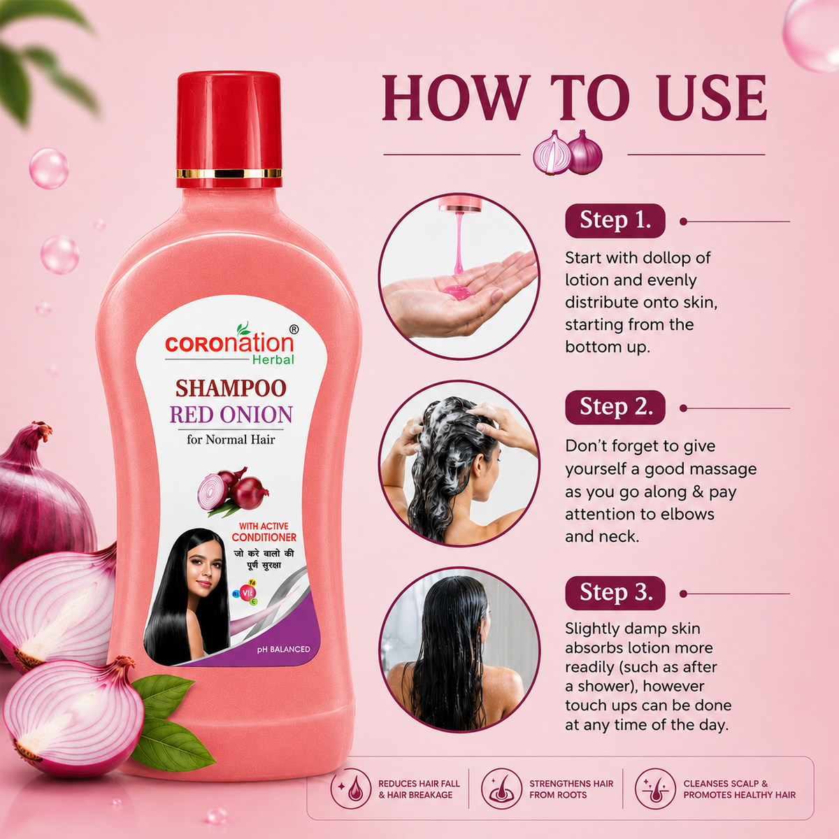 COROnation Herbal Red Onion Shampoo, 500 ml | Hair Cleansing Shampoo for Soft, Smooth & Manageable Hair