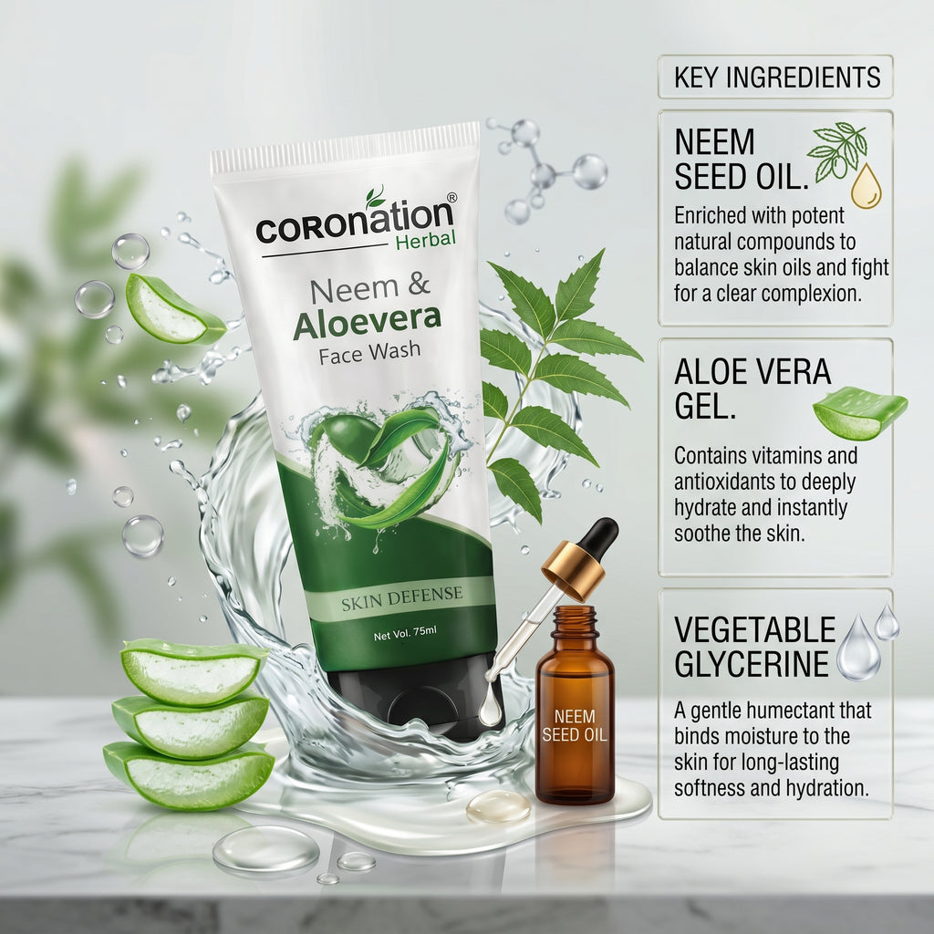 COROnation Herbal Aloe Vera Face Wash for Gentle Cleansing & Fresh-Looking Skin – 75 g