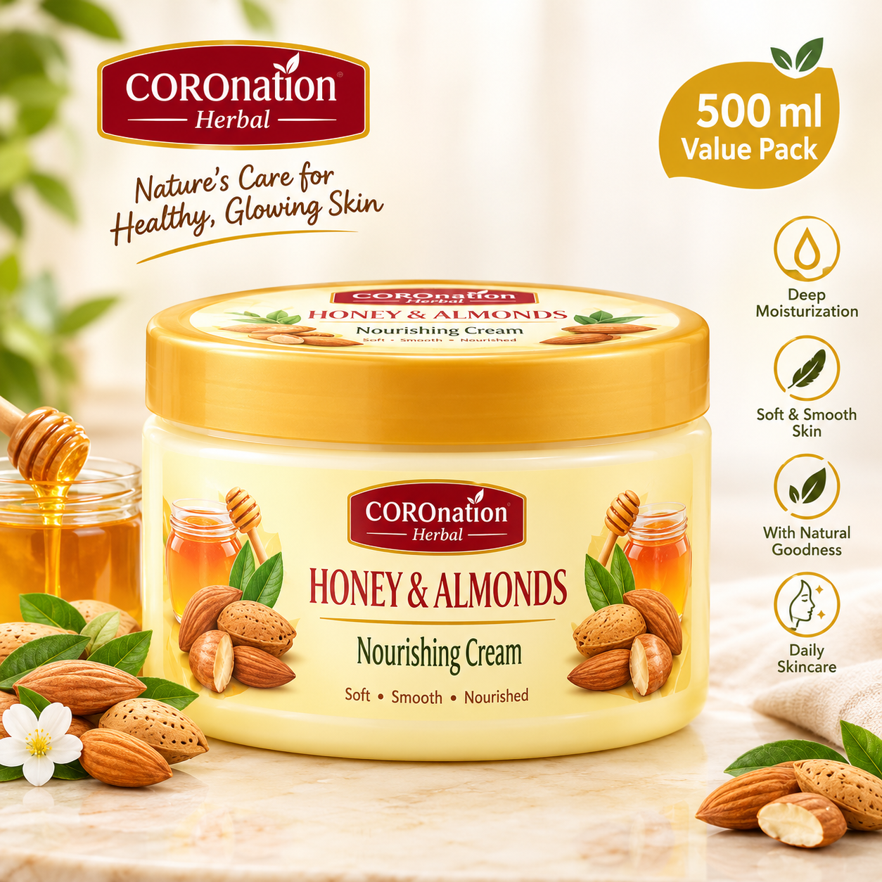 COROnation Herbal Almond Body Lotion for Soft, Smooth & Moisturized Skin – 500 ml
