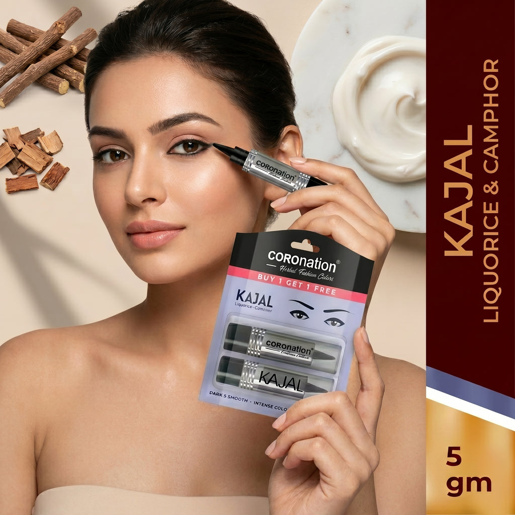COROnation Herbal Kajal, Pack of 2 | 2 × 2.5 g | Smooth Application for Defined and Beautiful Eyes
