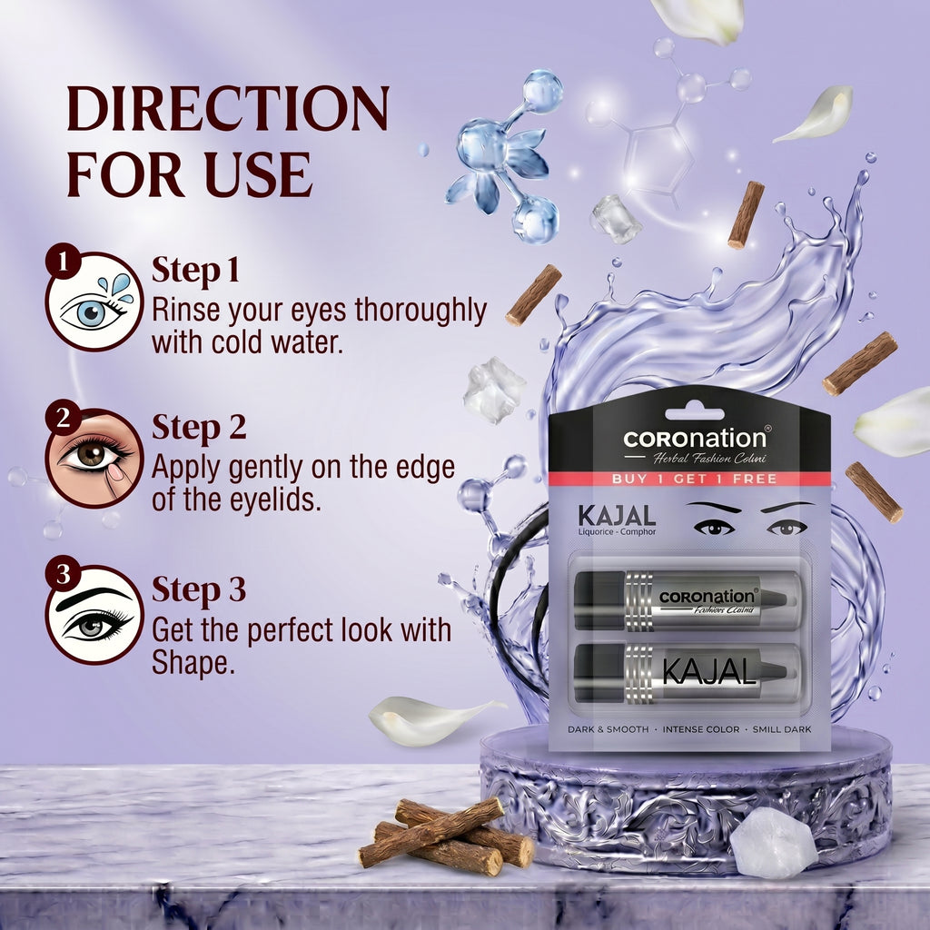 COROnation Herbal Kajal, Pack of 2 | 2 × 2.5 g | Smooth Application for Defined and Beautiful Eyes