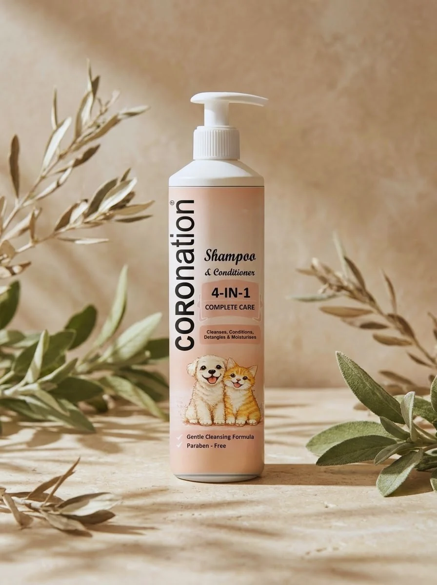 COROnation Pet 4 in 1 Shampoo for Dogs & Cats | Cleans, Conditions, Deodorizes & Moisturizes | Mild & Gentle Pet Grooming Shampoo - 250 ml