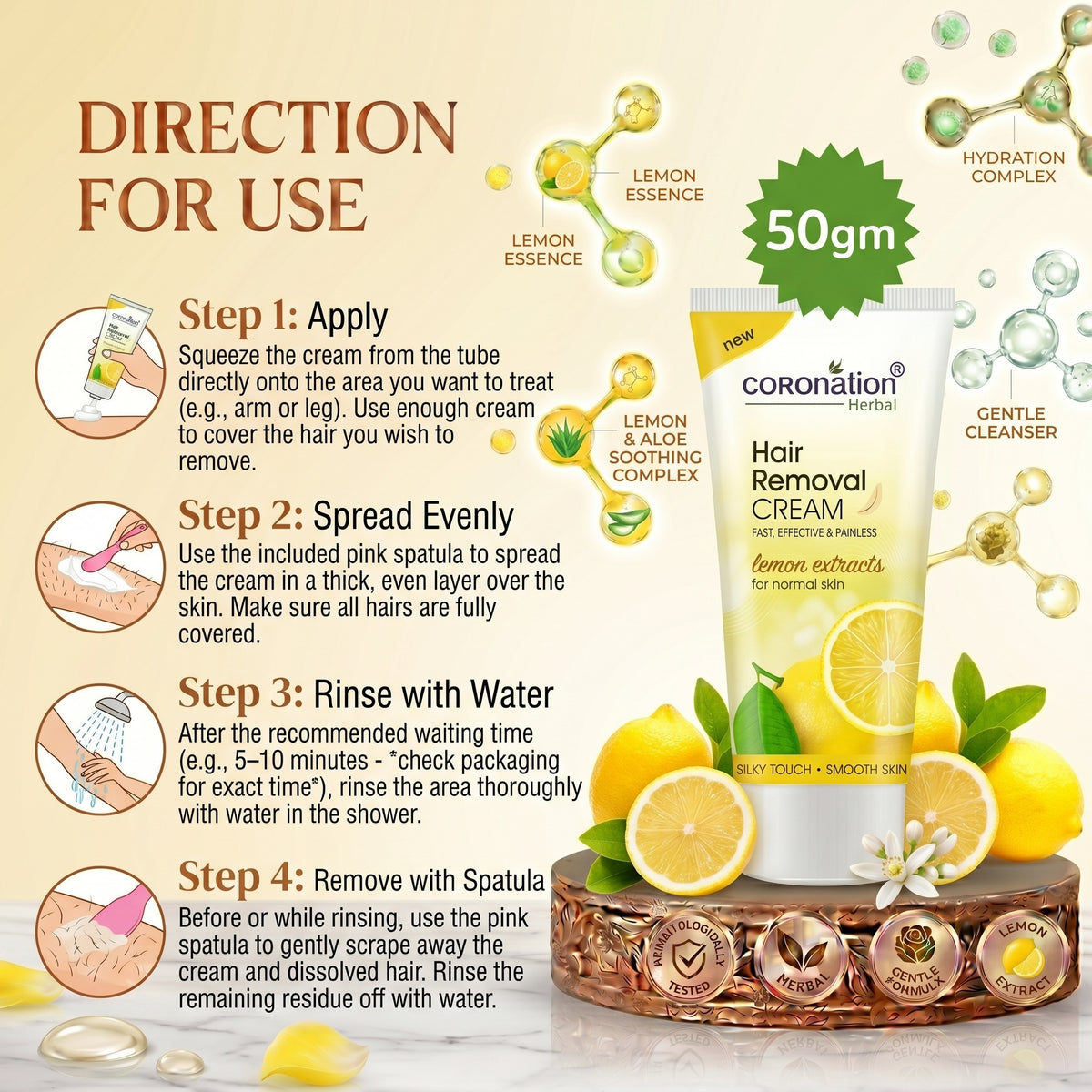 COROnation Herbal Lemon Hair Removal Cream for Smooth & Soft Skin