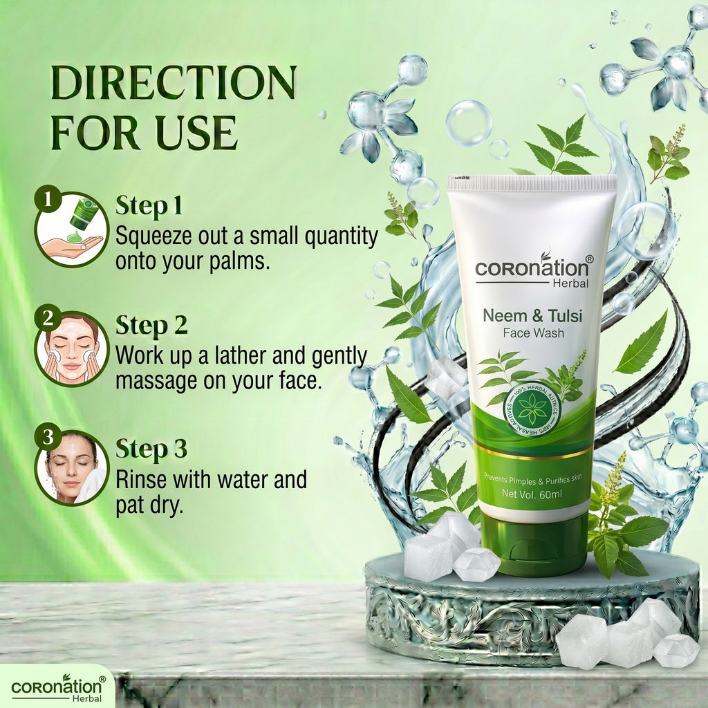 COROnation Herbal Neem Tulsi Face Wash for Deep Cleansing & Fresh-Looking Skin – 60 g