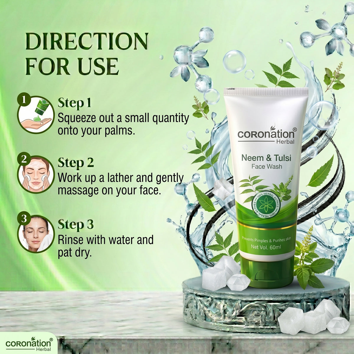 COROnation Herbal Neem Tulsi Face Wash for Deep Cleansing & Fresh-Looking Skin – 60 g