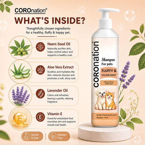 COROnation Fluffy & Volume Boost Pet Shampoo for Dogs & Cats | Adds Body, Softness & Shine to Coat - 250 m