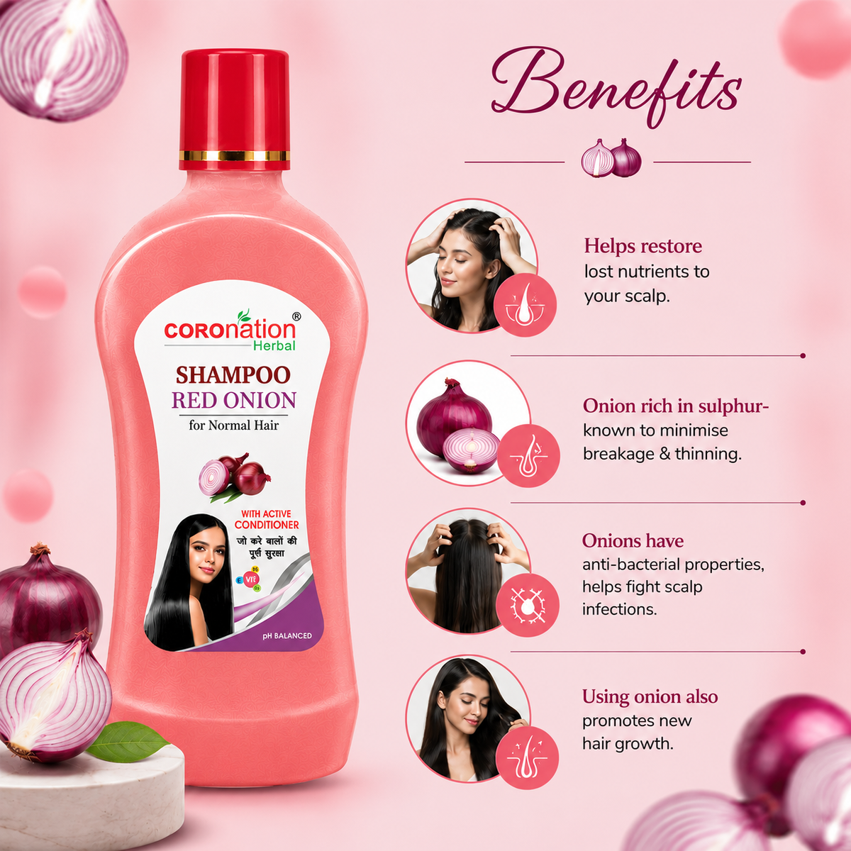 COROnation Herbal Red Onion Shampoo, 500 ml | Hair Cleansing Shampoo for Soft, Smooth & Manageable Hair