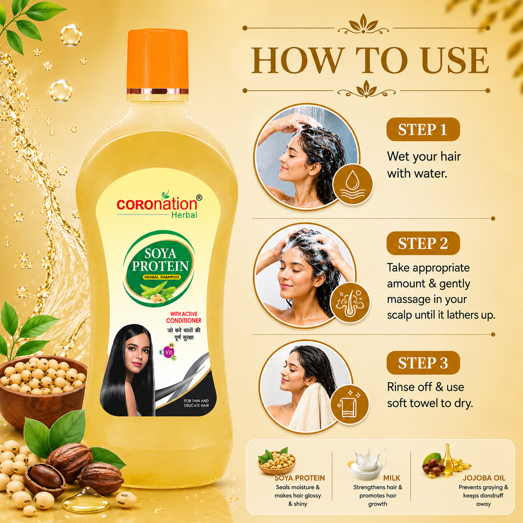 COROnation Herbal Soya Protein Shampoo, 500 ml | Gentle Hair Cleansing Shampoo for Soft, Smooth & Manageable Hair