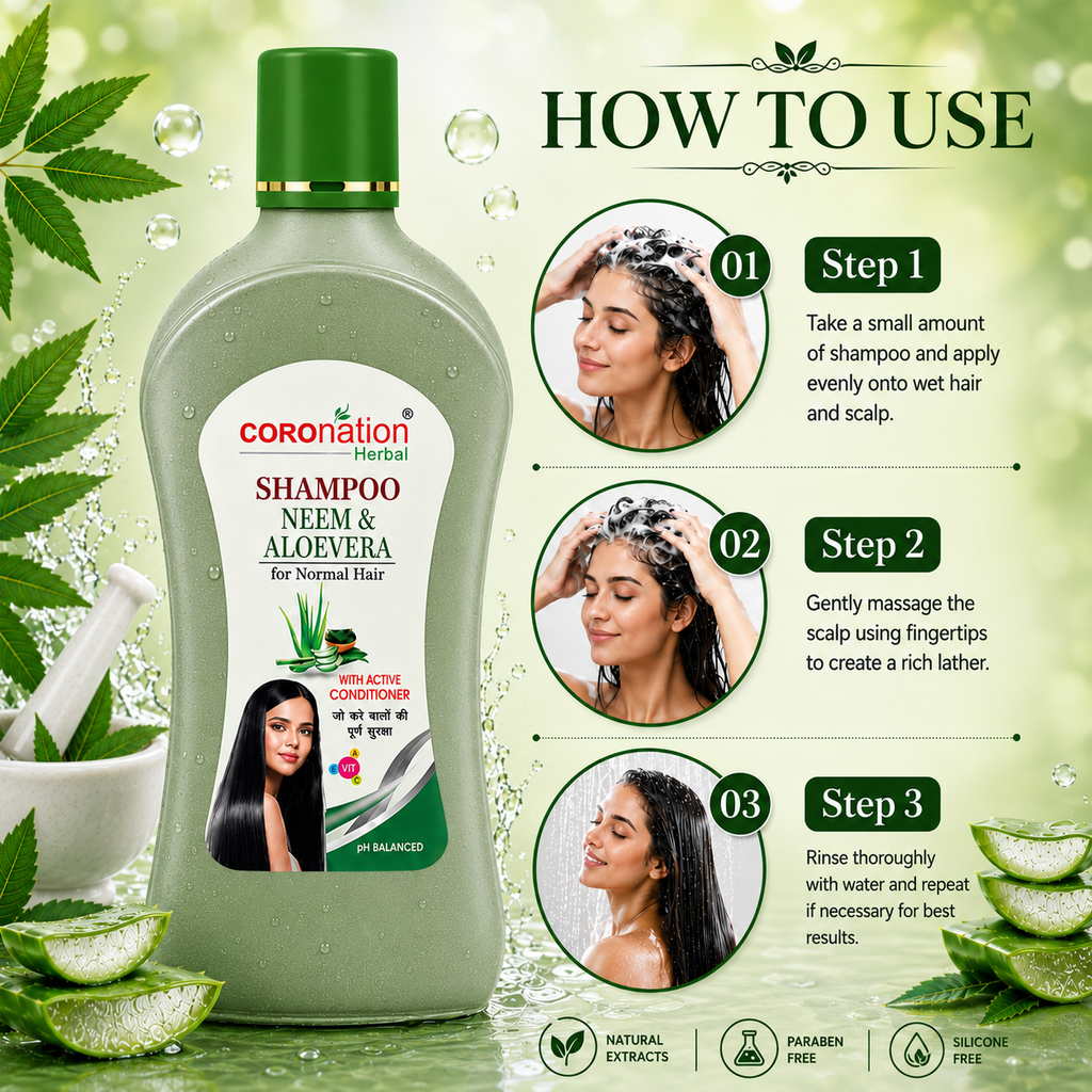 COROnation Herbal Neem and Aloe Vera Shampoo for Healthy Hair, Gentle Cleansing & Scalp Care – 500 ml