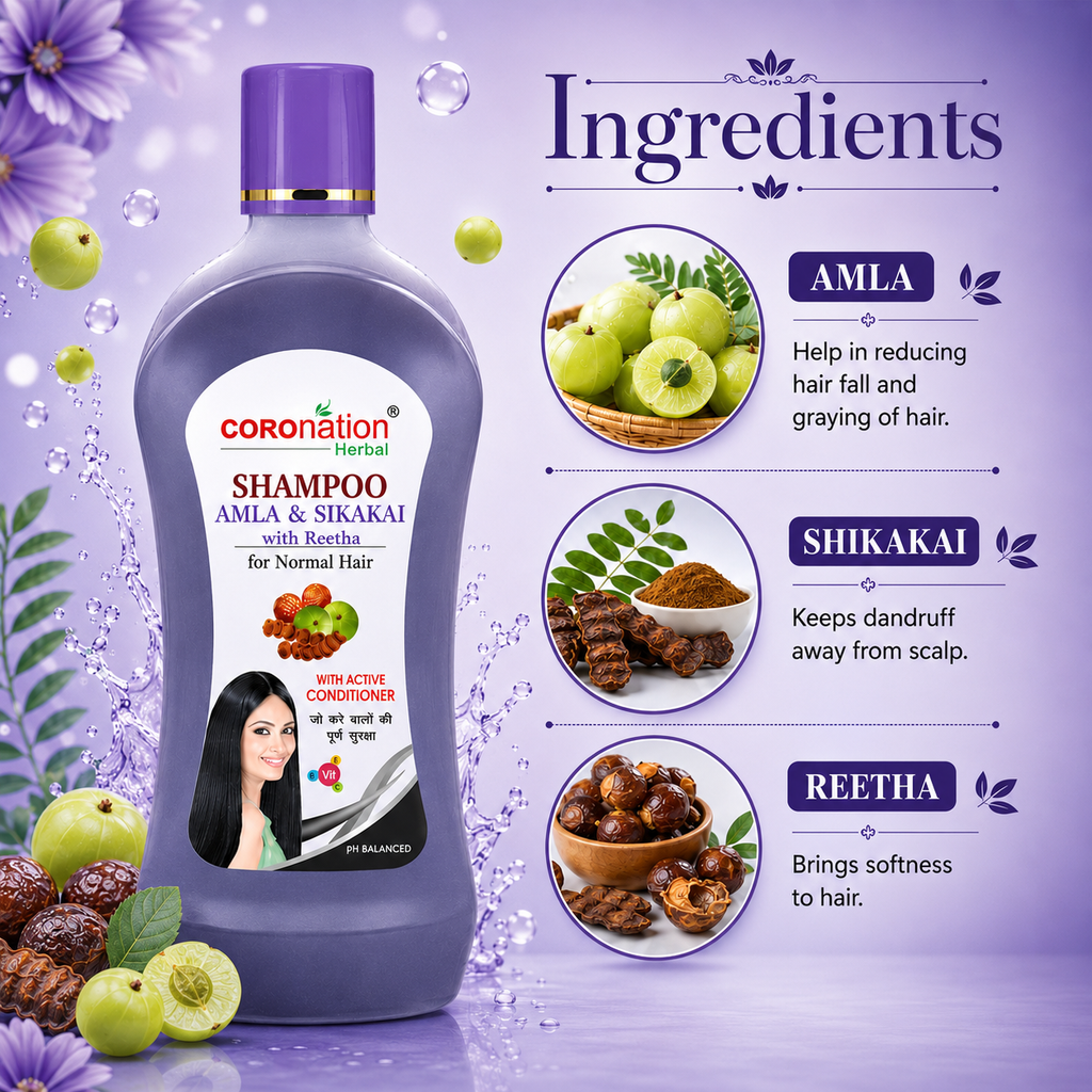 COROnation Herbal Amla Shikakai and Reetha Shampoo for Hair Cleansing & Scalp Care – 500 ml