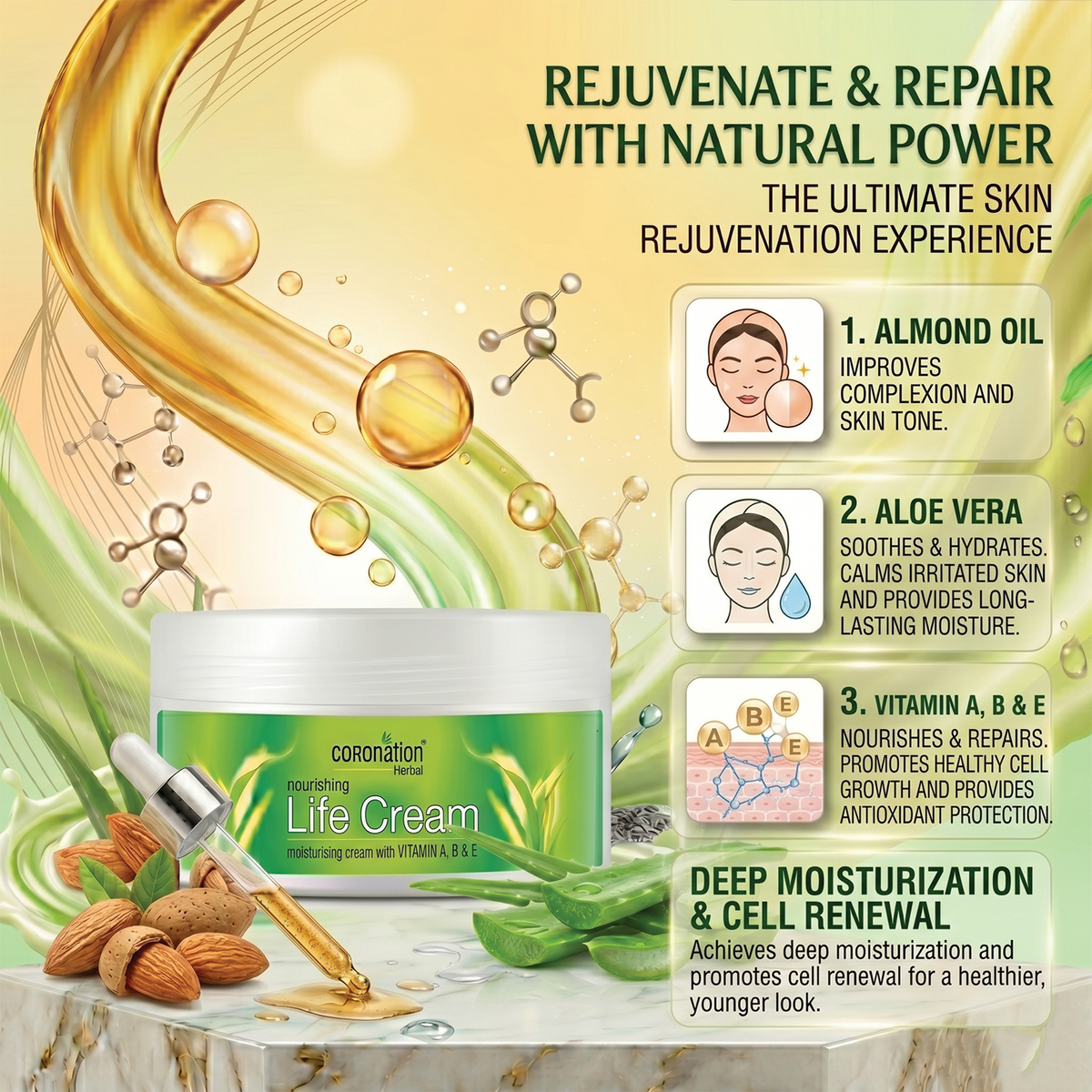 COROnation Herbal Life Cream for Daily Moisturization & Soft, Smooth Skin – 500 ml