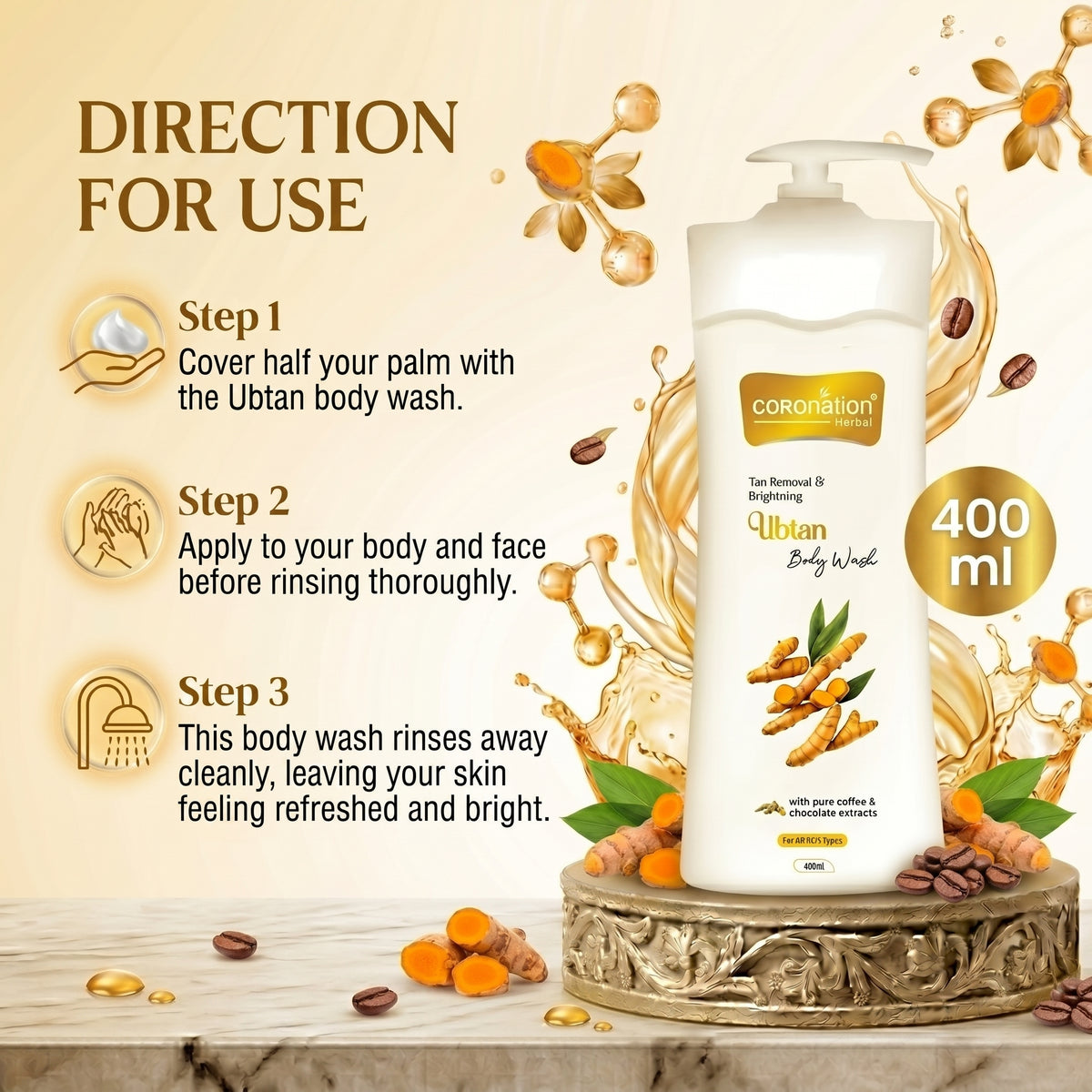 COROnation Herbal Ubtan Body Wash, 400 ml | Gentle Cleansing Body Wash for Daily Use