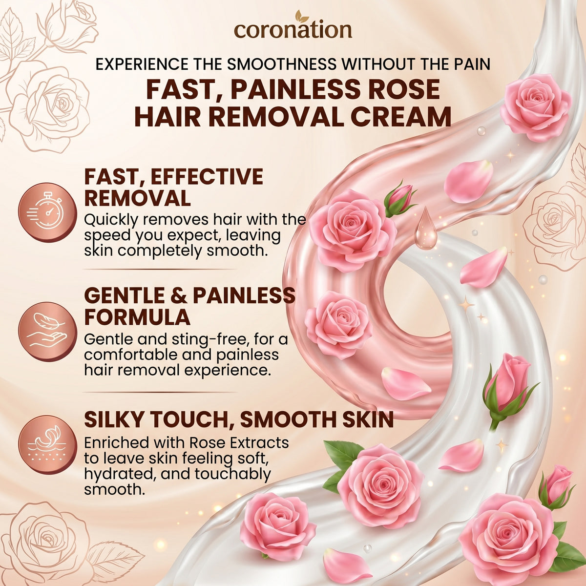 COROnation Herbal Rose Hair Removal Cream for Smooth & Soft Skin