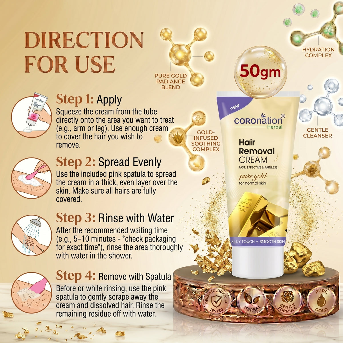 COROnation Herbal Gold Hair Removal Cream for Smooth & Soft Skin