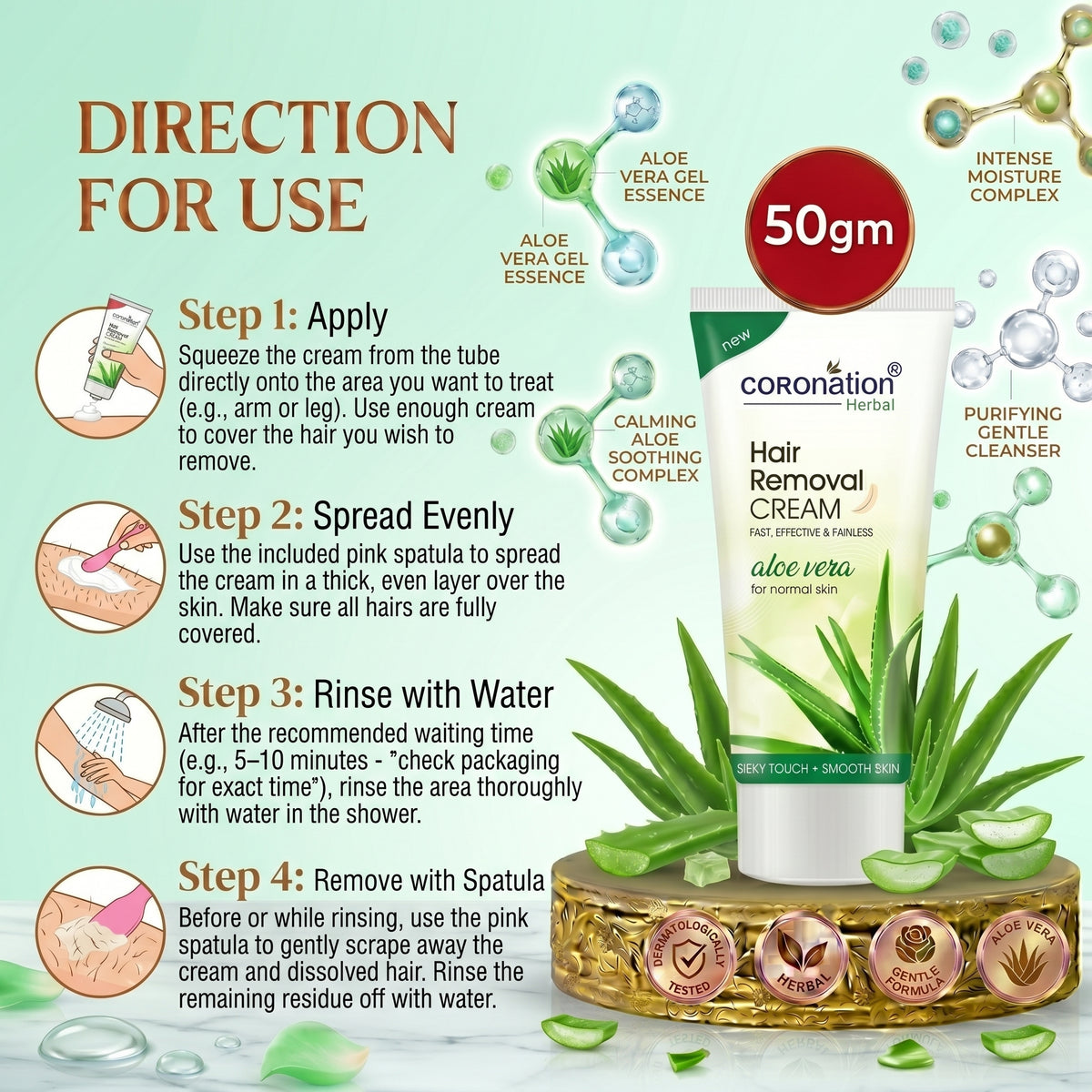 COROnation Herbal Aloe Vera Hair Removal Cream for Smooth & Soft Skin