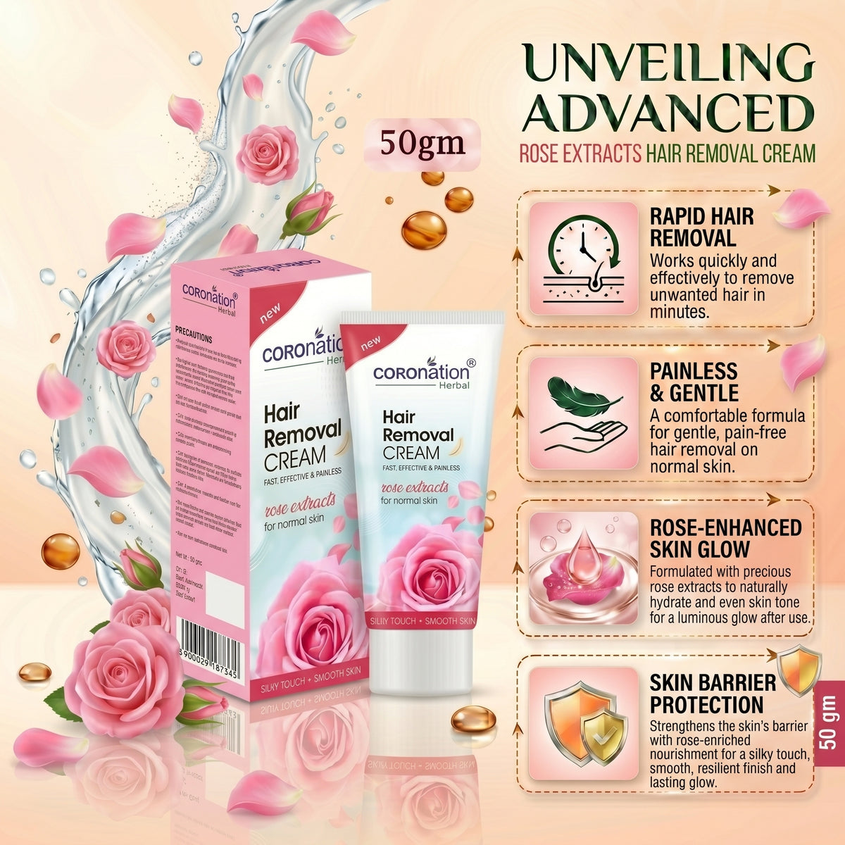 COROnation Herbal Rose Hair Removal Cream for Smooth & Soft Skin