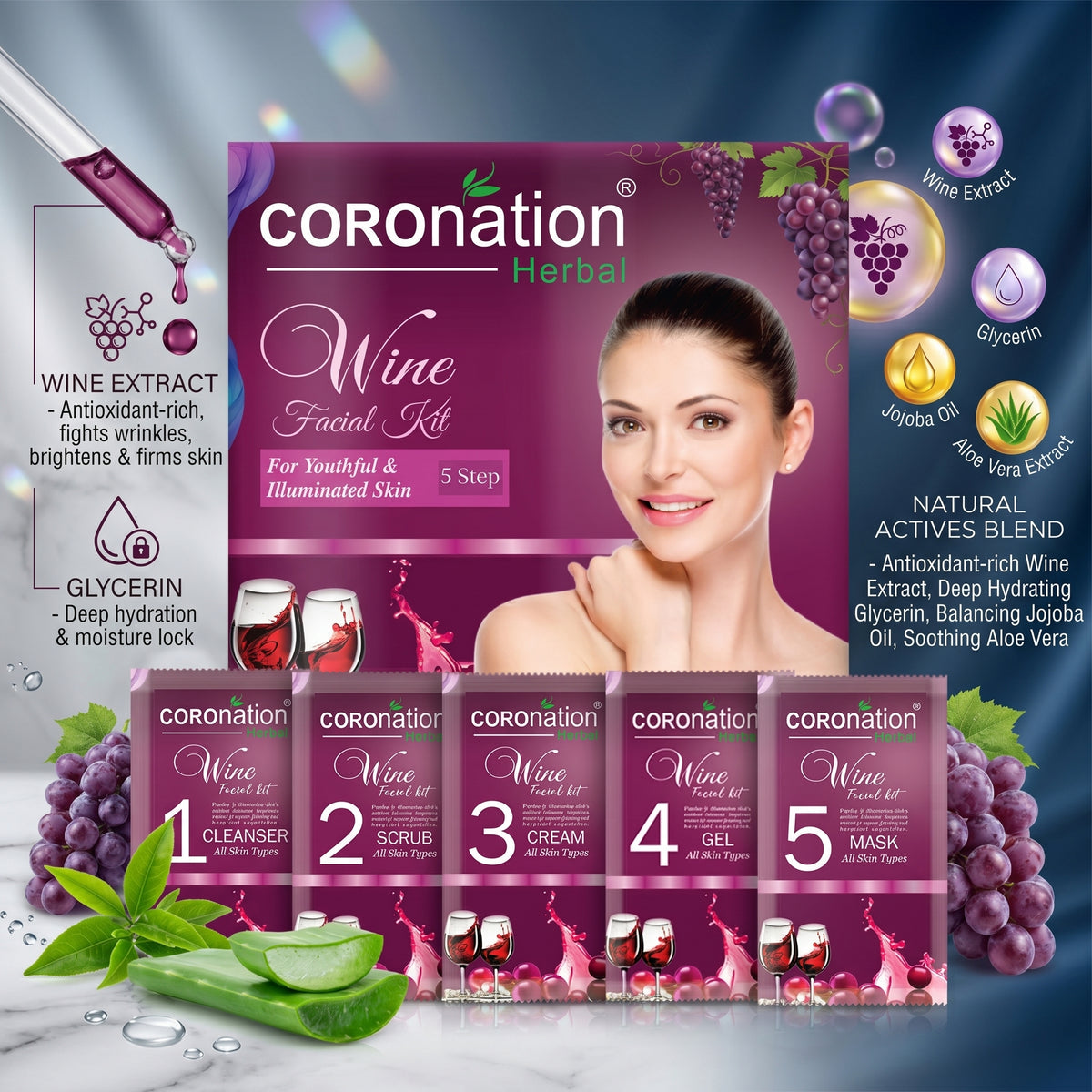 COROnation Herbal Wine Facial Kit for Skin Care & Radiant-Looking Skin – 26 g