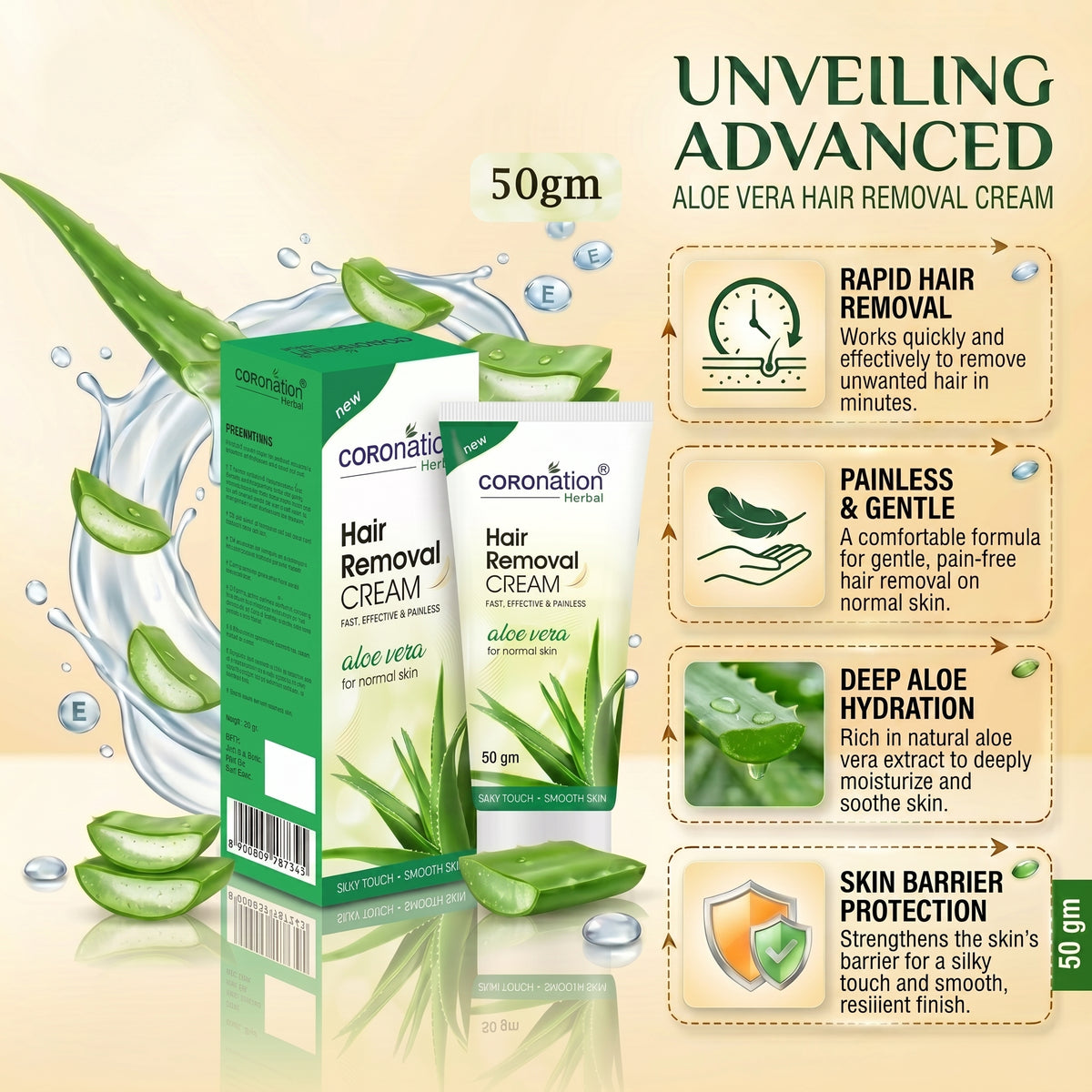 COROnation Herbal Aloe Vera Hair Removal Cream for Smooth & Soft Skin