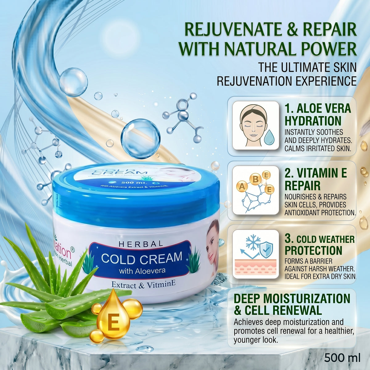 COROnation Herbal Cold Cream for Deep Moisturization & Soft, Smooth Skin – 500 ml